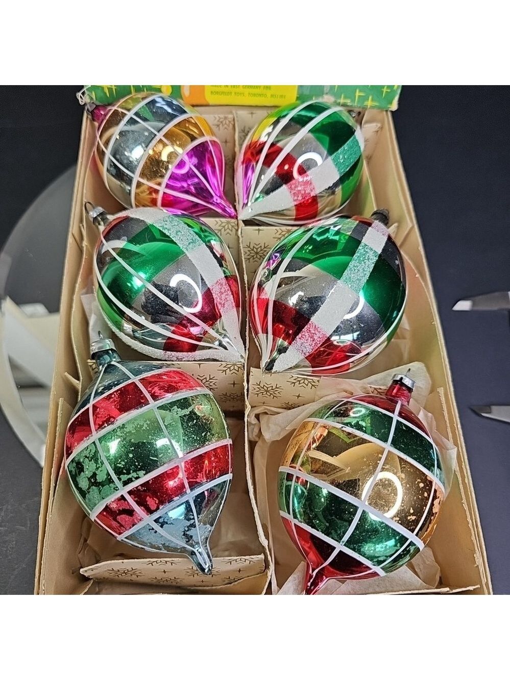 LARGE Oblong 6pcs Germany Glass 4 Inch Approx Christmas Ornaments Amazing!